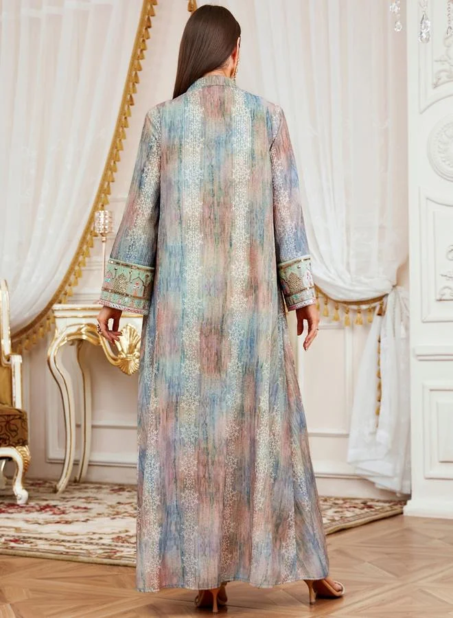 تايك تو جلابية نسائية بفتحة رقبة مع لوحة مطرزة بالترتر